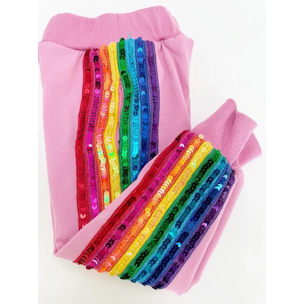 Lola + The Boys Pink Sequin Rainbow Tracksuit Set Size 2
